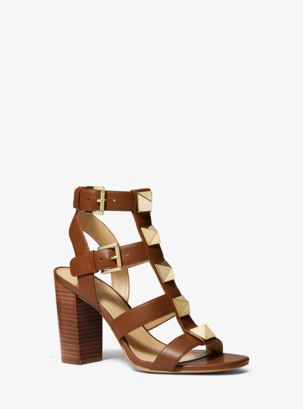 Damske Sandále Michael Kors Wren Studded Leather Hnede - Topanky Michael Kors Slevy | AJLUW-3204